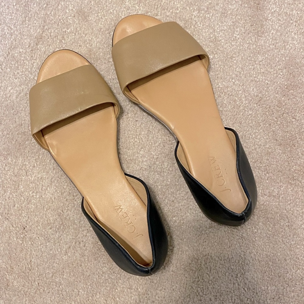 J. Crew Black & Tan Peep Toe D’orsay Flats
